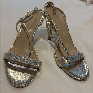 Calvin Klein Metallic Gold Snakeskin Heels – Ankle Strap – Size 9.5